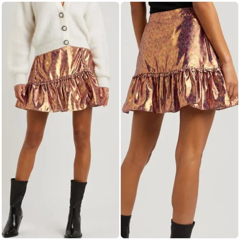 LOVESHACKFANCY Jovanna Printed Lamé Mini Skirt Pink Orchid